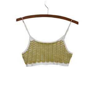 Bohemian Y2K Scalloped Knit Bra Top Chartreuse Green White